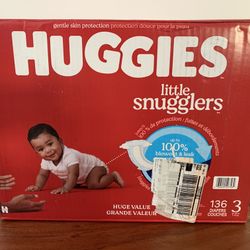 New Unopened Size 3 Huggies Little Snuggers Baby Diapers 136 Disposable Diapers
