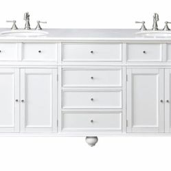 Home Decorators Collection Hampton Harbor 72 in. W x 22 in. D Double Bath Vanity in White with Natural Marble Vanity Top in White