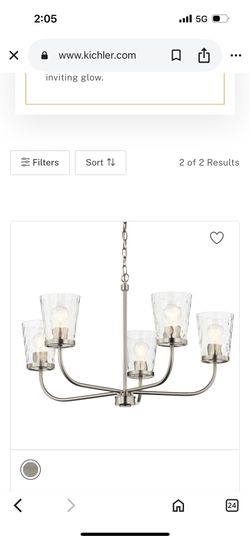5-Light Chandelier with Clear Water Glass in Brushed Nickel