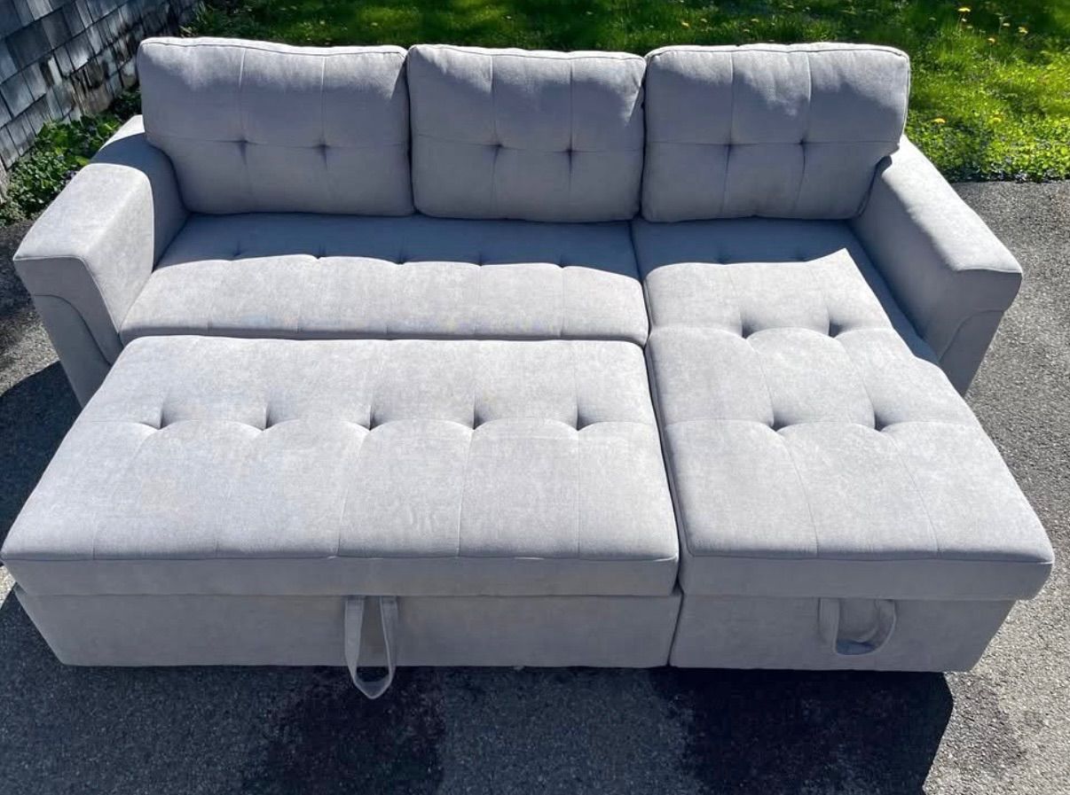 Light Gray 85" Sectional Sofa Bed with Sleeper Pullout