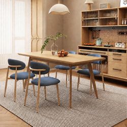 Upholstered Dining Chairs Set of 4 Mid-Century Modern Kitchen & Dining Room Chairs with Linen Seat and Backrest Ergonomic (Original/B
