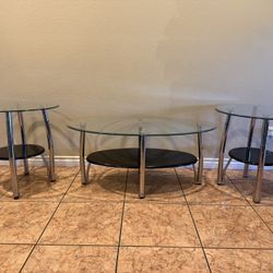 Glass Coffee Table + 2 Side Tables 