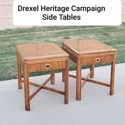 Vintage Drexel Campaign Side tables  "Passage" Collection from 1970s