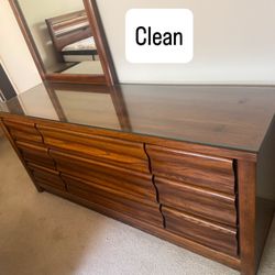 Real Wood Queen Mattress Bedroom, Set, Nightstand And Dresser Glass Top