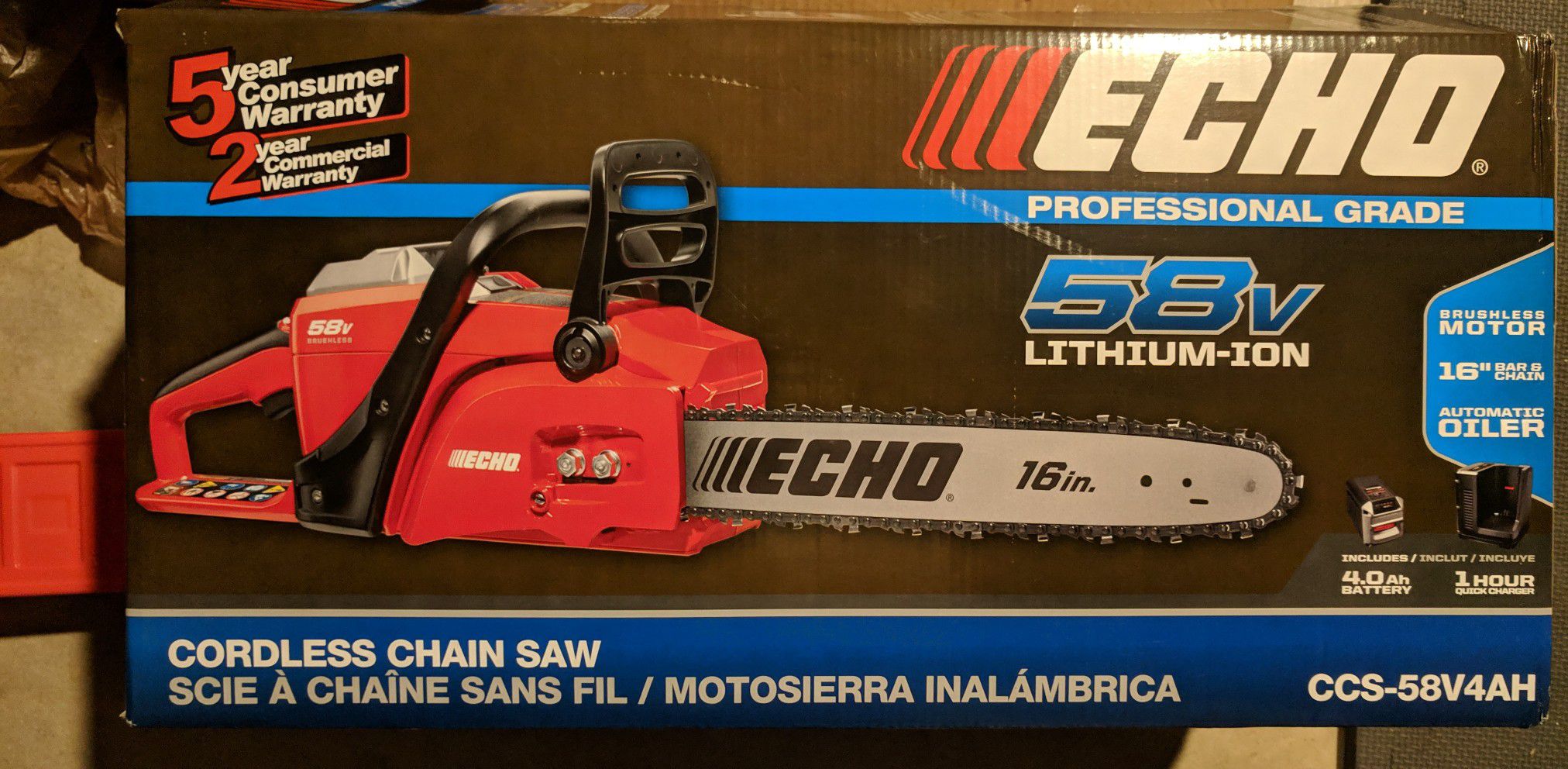 Echo 58v 16" Chainsaw w/ 4.0 Battery and Charger