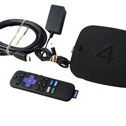Roku 4 4400X HD & 4K UHD Streaming Media Player - Black - Tested Works!