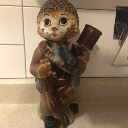 Vintage Porceline Figurine Военный Cat in uniform Bottle Decanter