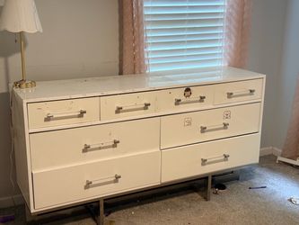 White 7-Drawer Dresser with Silver Handles