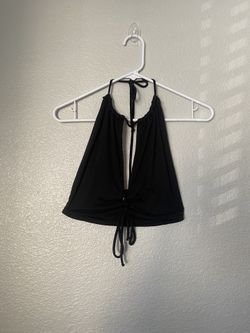 Black Neck Tie Open Chest Crop Top 🖤