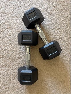 Pair of 15 lb Rubber Hex Dumbbells – 30 lbs Total – Excellent Condition