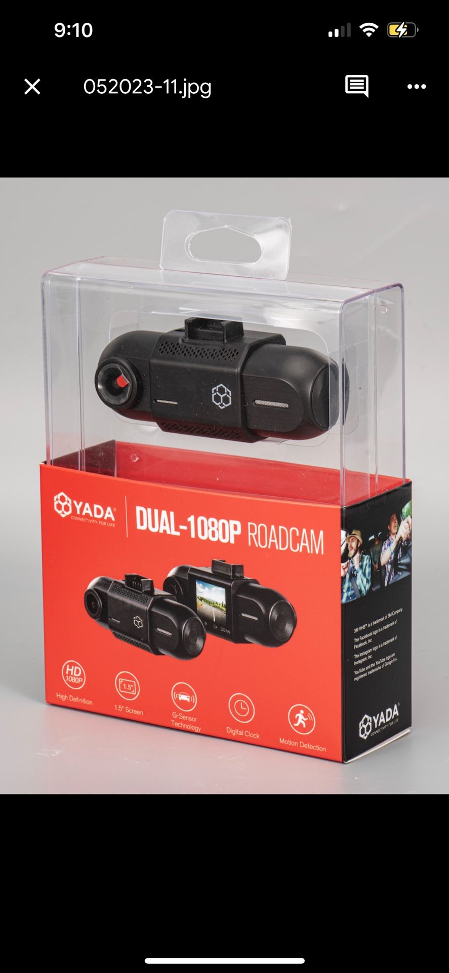 "YADA Dual 1080P Roadcam with Front and Rear Facing Cameras, 120 Degree Wide Angle Lens, 1.5"" LCD Screen, G-Sensor Technology with Park and Record Mo