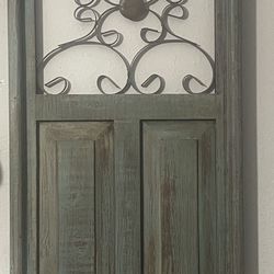 Large Rustic Wood & Iron Scroll Wall Decor – Distressed Teal/Sage