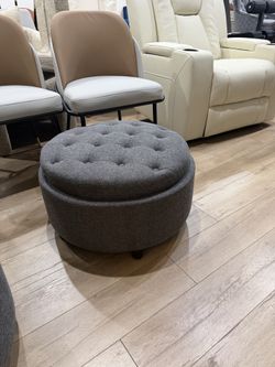 25 Inch Round Storage Ottoman with Tray, Dark Grey Tufted Fabric Ottoman Coffee Table with Reversible Lid, Hidden Storage Footrest for Living Room,Dar