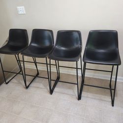 Dining Stool (set of 4) Cushioned Faux Leather - Black