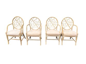 NY: Set of 4 Vintage MCM Rattan Dining Chairs with Unique Design
