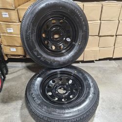 New 2xSet 205/75R15 Black 15" Trailer Tire 15" Wheel 15" 8 Ply On 5x4.5 Bolt Pattern With 5 Lugs Llanta Y Rin Nueva Para Traila Dompe 205-75-15