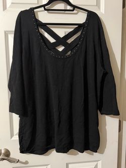Vintage Torrid 5 Black Criss-Cross Neckline Top with Studs