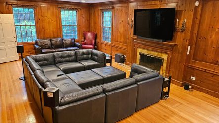 Large Italian Leather Modular Sectional Sofa with Ottomans