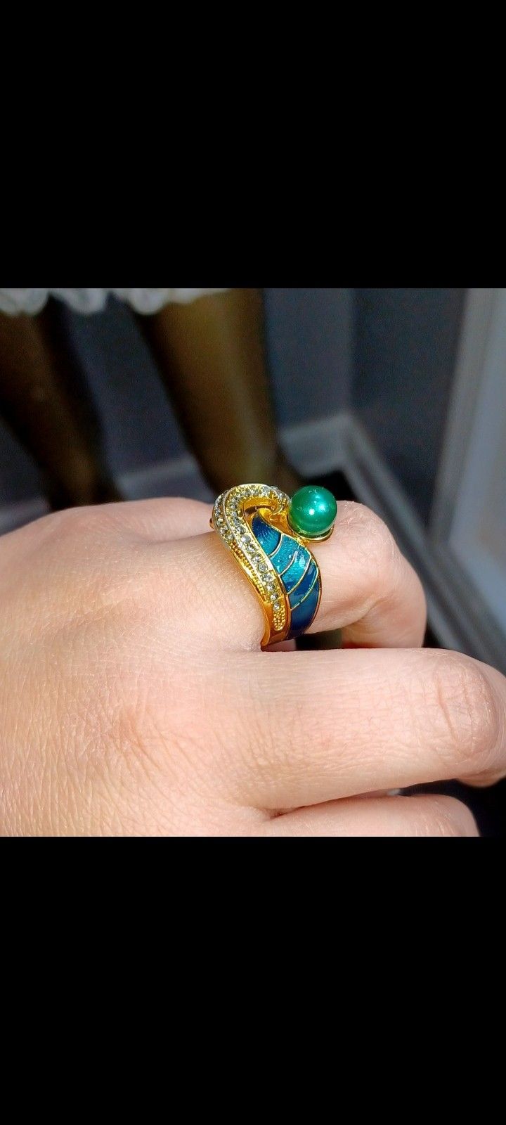NWOT Green Pearl and Turquoise Gold Ring