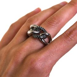 Swarovski Manhattan Love Knot Women's Ring 925 Sterling Silver Black Crystal Size 55 7US