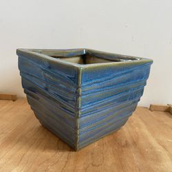 Blue Textured Glazed Ceramic Plant Pot