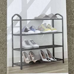  4-Tier Stackable Shoe Rack, Expandable & Adjustable Shoe Organizer Storage Shelf, Wire Grid, Black New in box