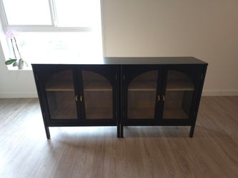 Matching Black Glass Door Accent Cabinets (Set of 2) | Modern Storage | Excellent Condition