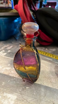 Bottle vintage 4 inches tall stain glass affect