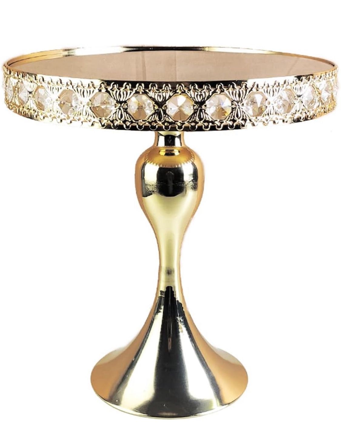 8 Inches 20cm Gold Round Mirror Cake Stand Cupcake Stands Metal Pedestal Holder with Crystals, Party Dessert Cheese Display Plate for Wedding Party Bi