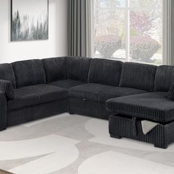 Corduroy sectional sleeper with storage