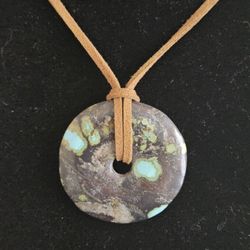 Turqoise Pendant On Leather Cord, Choker Necklace
