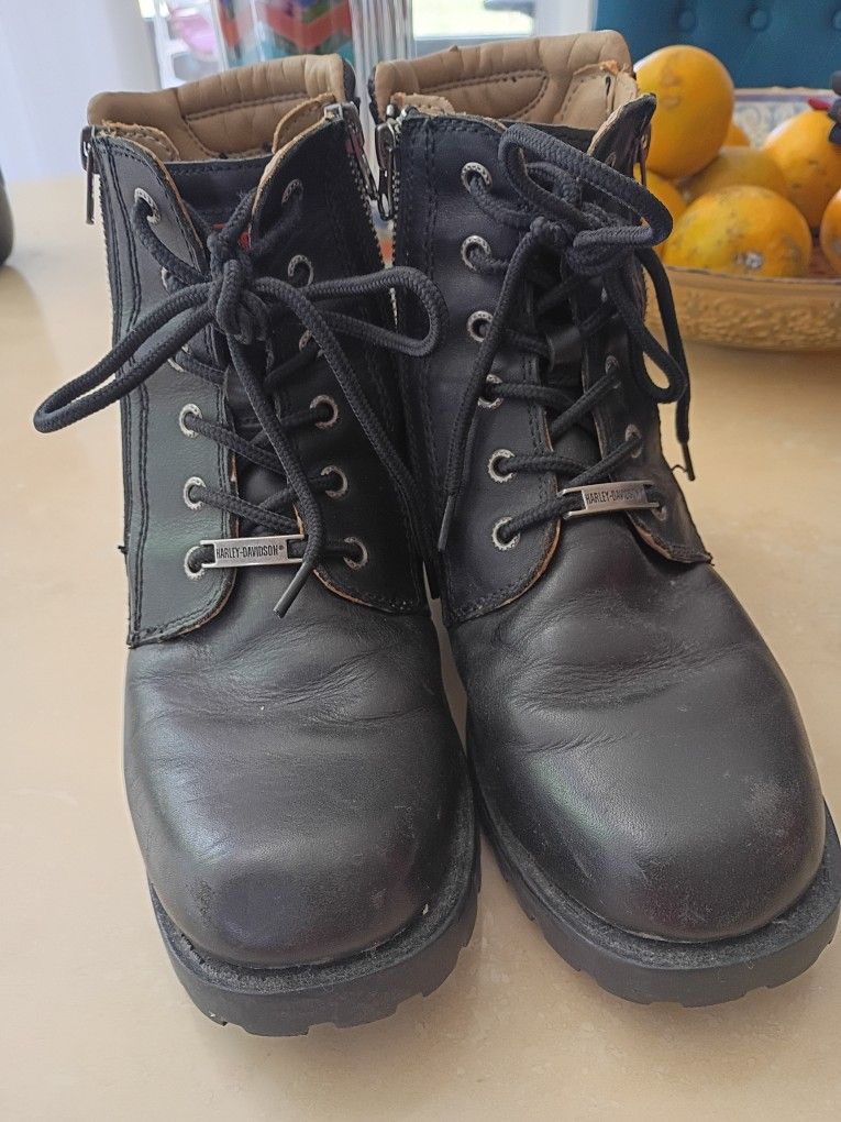 Large Harley-Davidson T-shirt And Shirt Collection Plus Rain Suit For Harley-Davidson Plus I Have A Girls 7 1/2 Riding Boots And A Man's 11 Riding Boo