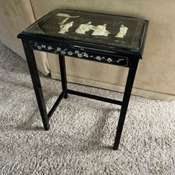 Chinese Asian Japanese Wooden Glass Top Table Ornate 