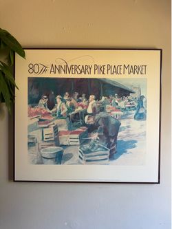 1987 80th Anniversary Pike Place Market Poster Vintage Seattle Art