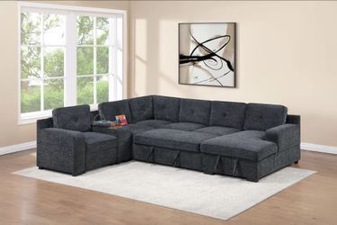 Brand New Grey Super Plush Chenille Sectional Sofa Storage Sleeper