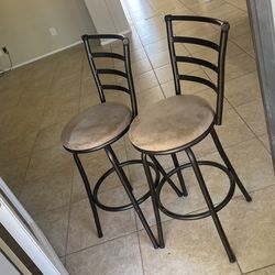 2 Chairs Barstool With Tan Microfiber