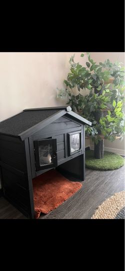 Large Wooden Pet House with Flap Door