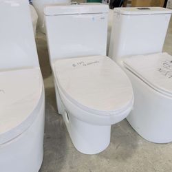 Beautiful Modern Square One-Piece High Efficiency Toilets in white, soft close, with top flush bottom $ 189 