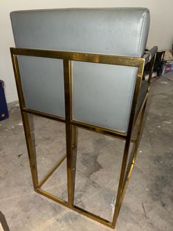 Set of 4 Gray & Gold Modern Counter Height Bar Stools – Faux Leather