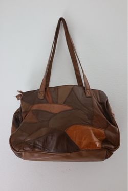 Vintage Jaclyn Smith Brown Leather Patchwork Tote Bag