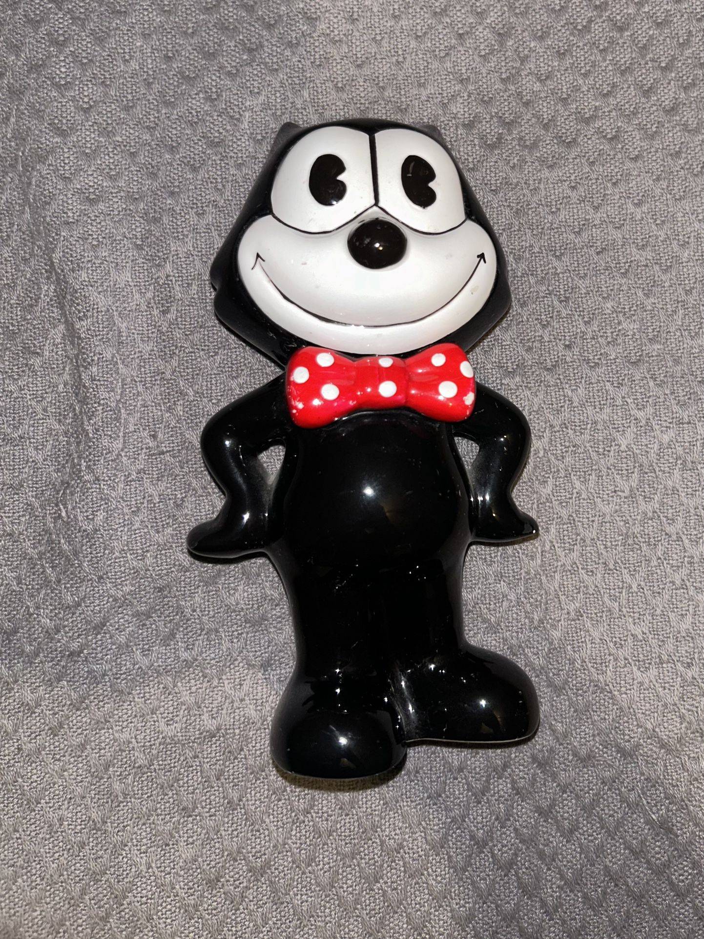 Vintage Ceramic Felix the Cat Bank Applause 1989 Figural Coin Bank Orig Rubber Stopper 7" Red & White Polkadot Bow Tie Iconic Cartoon EUC