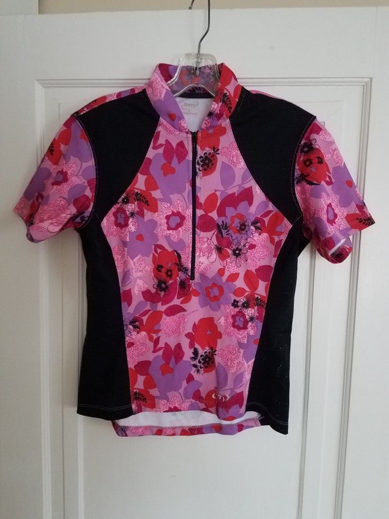 Terry Breakaway Mesh Short Sleeve Pink Floral Cycling Jersey Small 