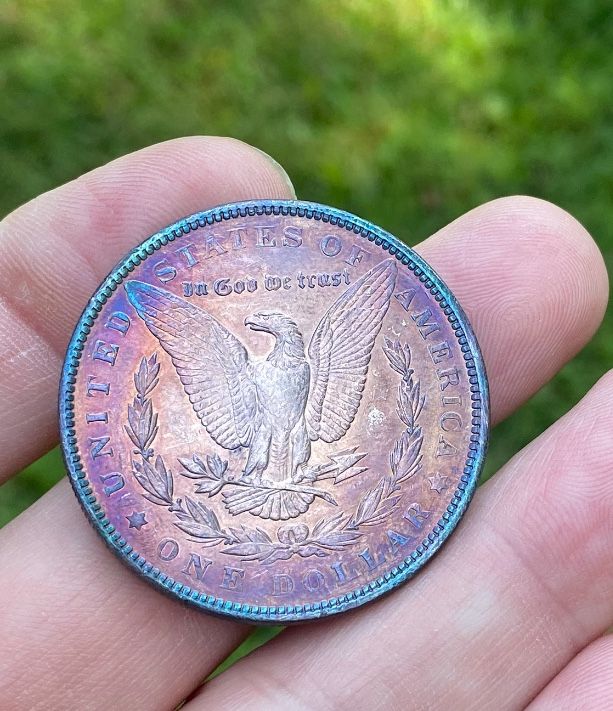 1890 P Morgan, Silver Dollar Rainbow Towing