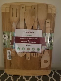 BAMBOO CUTTING BOARD & KITCHEN UTENSIL SET
