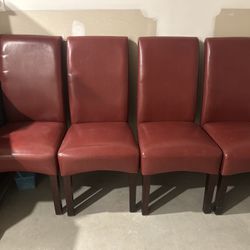 Set Of 4 Red Leather Dining Room Chairs