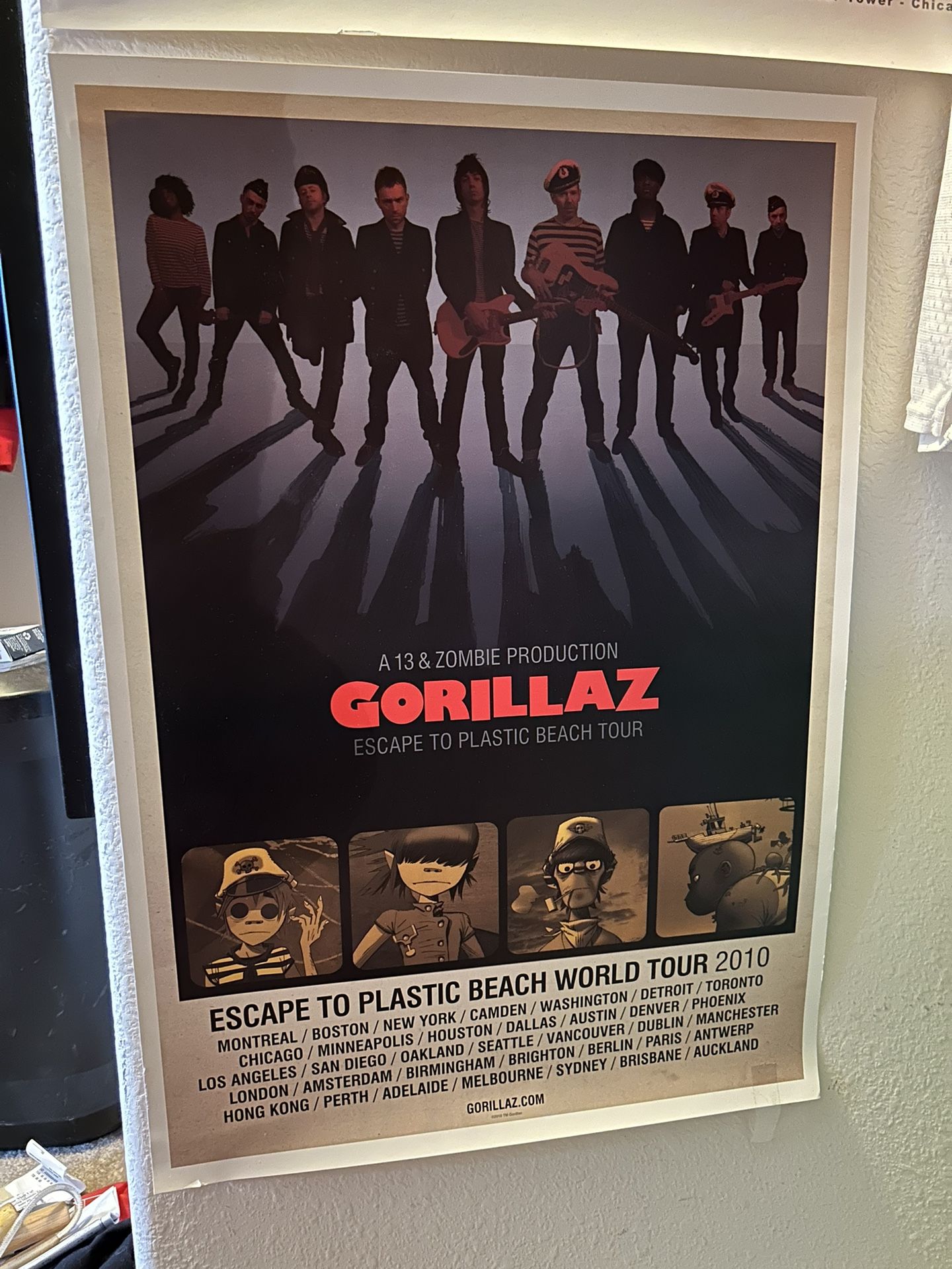 Vintage 2010 Gorillaz Escape To Plastic Beach Tour Poster