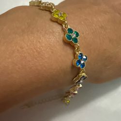 Gold-Tone Multicolor Flower Crystal Bracelet