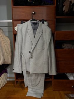 ASOS DESIGN Light Grey Belted Suit (Blazer + Trousers)