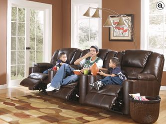 New Leather Power Reclining Theater Seating By Ashley Furniture