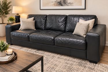 Black Leather 3-Seat Sofa